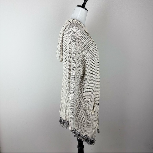Free People Knit Hooded Fringe Cardigan‎ Sweater Ivory Black – Size M - Picture 5 of 13